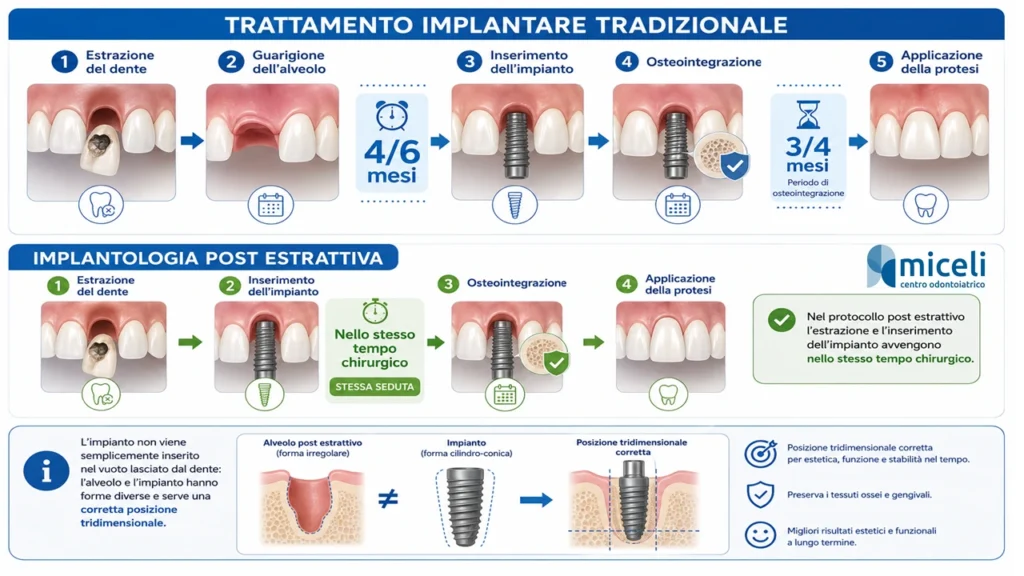 Confronto tra implantologia tradizionale e implantologia post estrattiva con tempi di guarigione